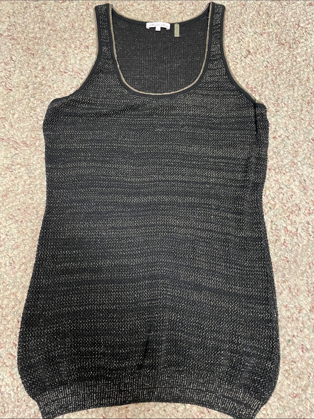 Minnie rose black mesh long tank with gold metallic thread
